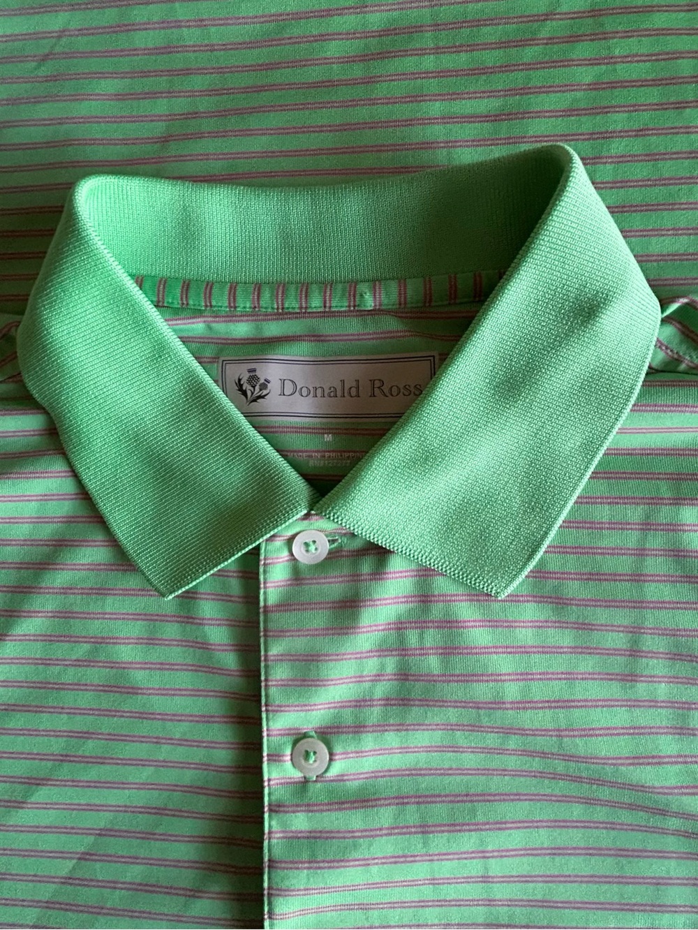 Donald Ross Men’s Golf Polo Shirt Medium Lime Green Pink Stripes Athleisure